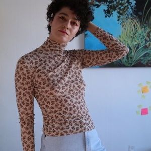 Hannah Isolde Laura turtleneck in pink floral mesh, size xs